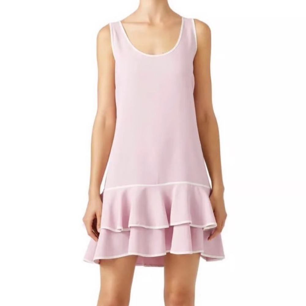 Amanda Uprichard Womens Dress Pink White Sleeveless Ruffle Hem Plus 1X NWT